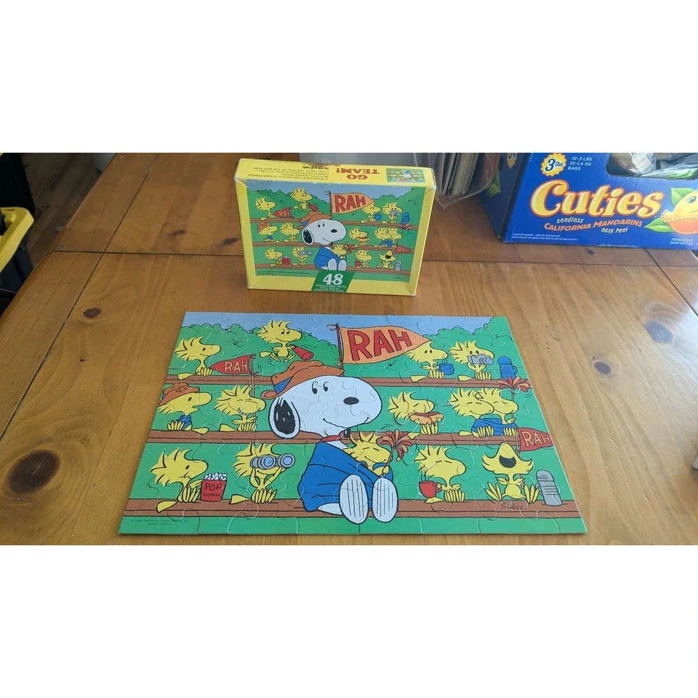 Vintage Peanuts Springbok Puzzles Snoopy Charlie Brown Baseball Go Team Set of 2